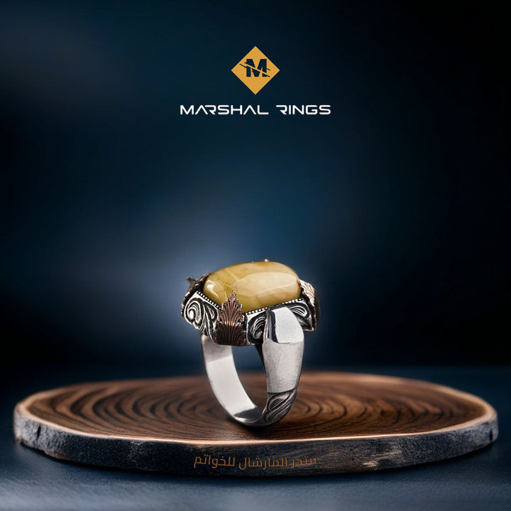 خاتم فضة رجالي 925 مرصع بحجر كريم بتصميم تقليدي فريد - متجر المارشال للخواتم الرجالية 2