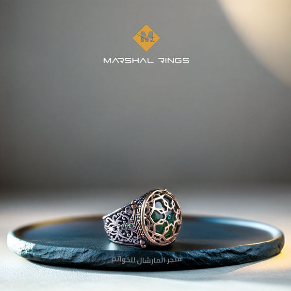 خاتم فضة رجالي 925 بتصميم شبكي محفور يدويًا بأسلوب أنيق ومتين - متجر المارشال للخواتم الرجالية 1