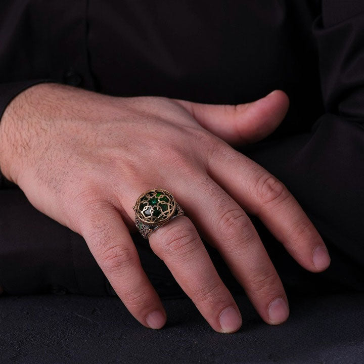 خاتم فضة رجالي 925 بتصميم شبكي محفور يدويًا بأسلوب أنيق ومتين - متجر المارشال للخواتم الرجالية 2