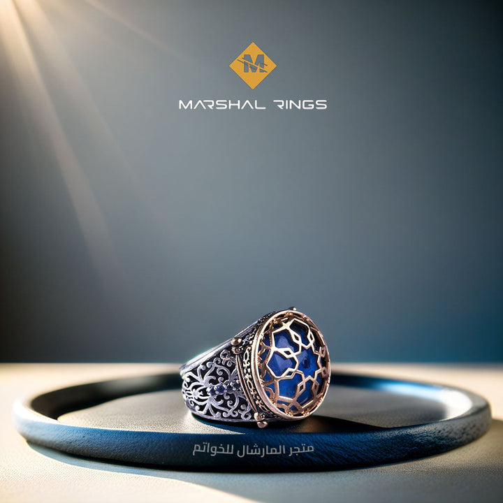 خاتم فضة رجالي 925 بتصميم شبكي محفور يدويًا بأسلوب أنيق ومتين - متجر المارشال للخواتم الرجالية 3