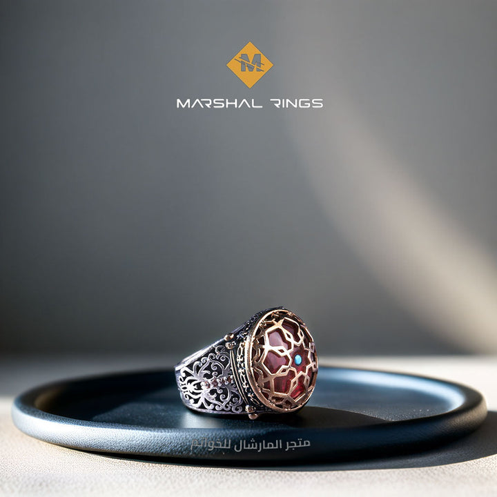 خاتم فضة رجالي 925 بتصميم شبكي محفور يدويًا بأسلوب أنيق ومتين - متجر المارشال للخواتم الرجالية 5