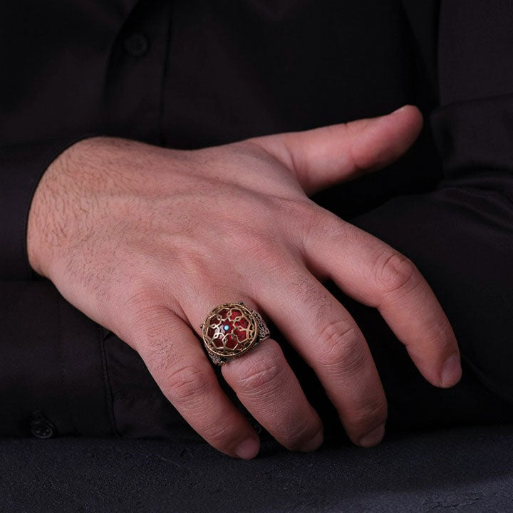 خاتم فضة رجالي 925 بتصميم شبكي محفور يدويًا بأسلوب أنيق ومتين - متجر المارشال للخواتم الرجالية 6