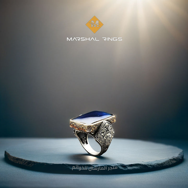 خاتم فضة رجالي 925 مرصع بحجر الكهرمان الأحمر بتصميم فاخر - متجر المارشال للخواتم الرجالية 2