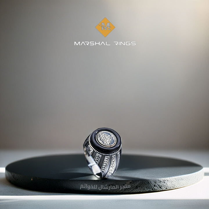 خاتم فضة رجالي 925 منقوش يدوياً بإطار دائري مزين بعبارة "حسبي الله" - متجر المارشال للخواتم الرجالية 2