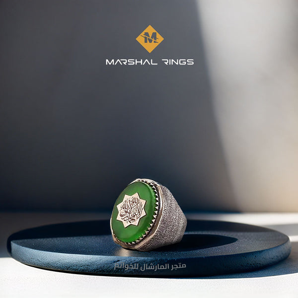 خاتم فضة رجالي 925 منقوش يدوياً مزين بعبارة "كلمة التوحيد" - متجر المارشال للخواتم الرجالية 1