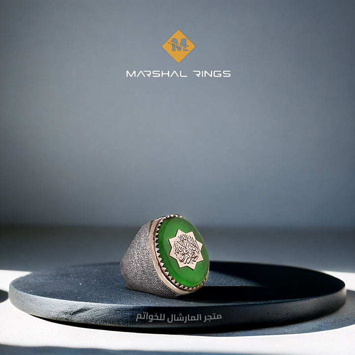 خاتم فضة رجالي 925 منقوش يدوياً مزين بعبارة "كلمة التوحيد" - متجر المارشال للخواتم الرجالية 2