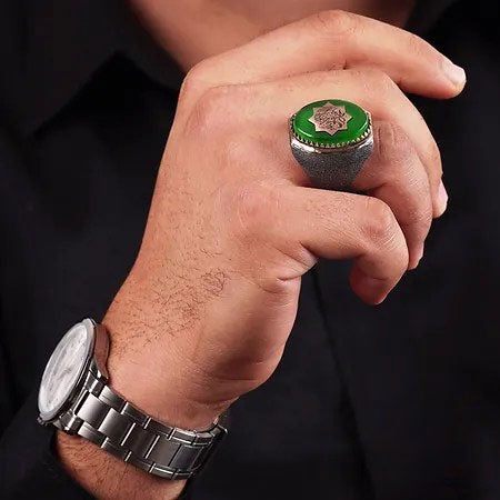 خاتم فضة رجالي 925 منقوش يدوياً مزين بعبارة "كلمة التوحيد" - متجر المارشال للخواتم الرجالية 4