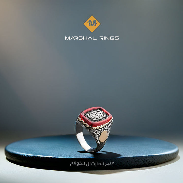 خاتم فضة رجالي 925 مرصع بحجر فاخر يحمل نقش خاتم النبي سليمان عليه السلام - متجر المارشال للخواتم الرجالية 2