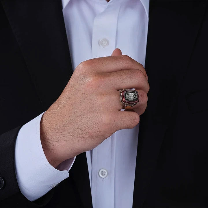 خاتم فضة رجالي 925 مرصع بحجر فاخر يحمل نقش خاتم النبي سليمان عليه السلام - متجر المارشال للخواتم الرجالية 3