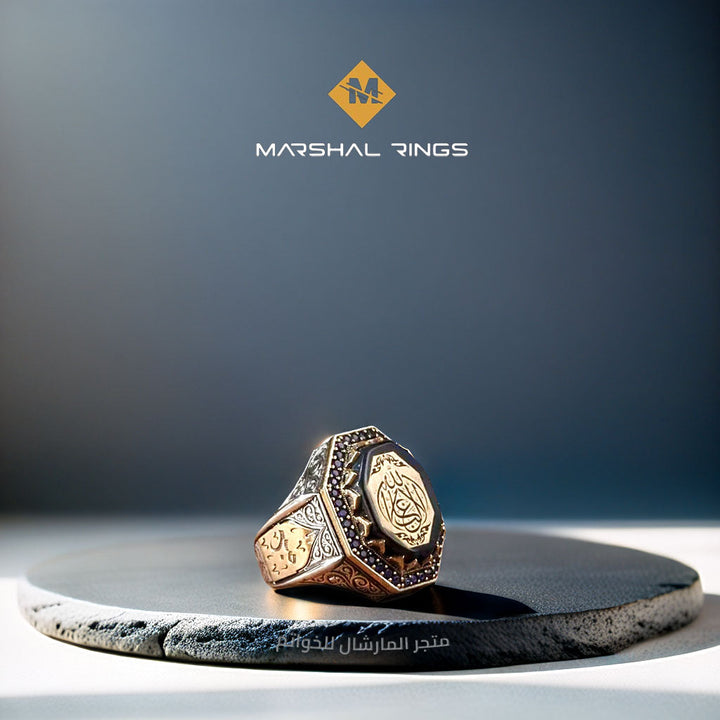 خاتم فضة رجالي 925 مزين بتصميم بعبارة "لا غالب إلا الله" بأسلوب أنيق - متجر المارشال للخواتم الرجالية 1