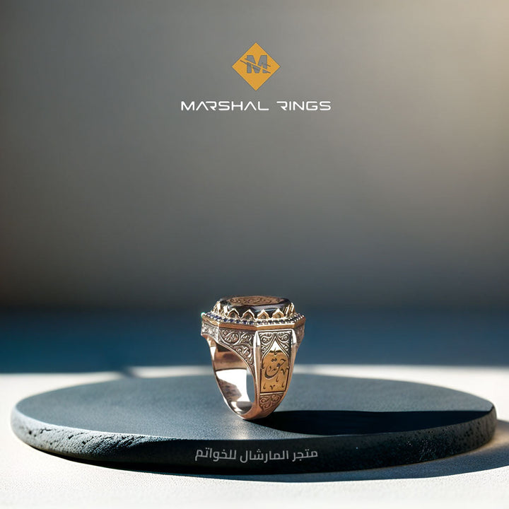 خاتم فضة رجالي 925 مزين بتصميم بعبارة "لا غالب إلا الله" بأسلوب أنيق - متجر المارشال للخواتم الرجالية 2