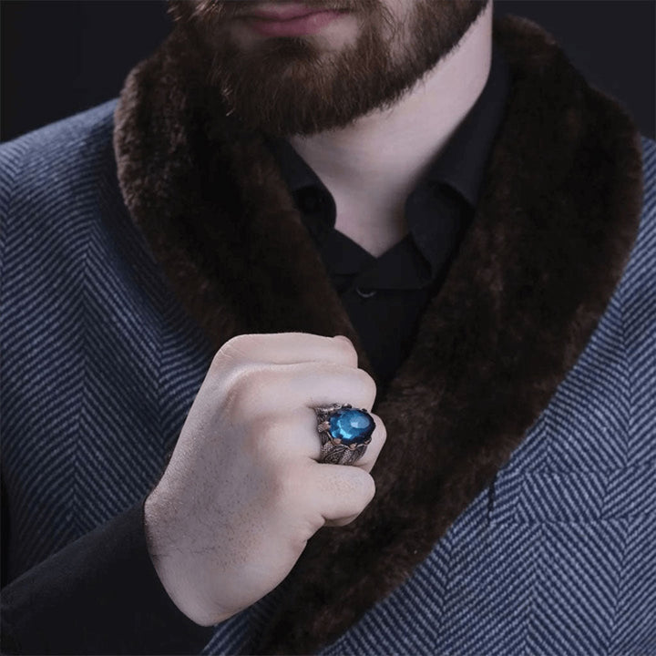 خاتم فضة رجالي بتصميم درع ملكي 925 بحجر أكوامارين - متجر المارشال للخواتم الرجالية 3