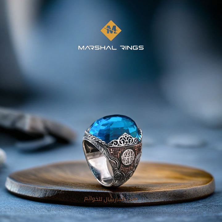 خاتم فضة رجالي بتصميم عثماني 925 بحجر أكوامارين - متجر المارشال للخواتم الرجالية 2