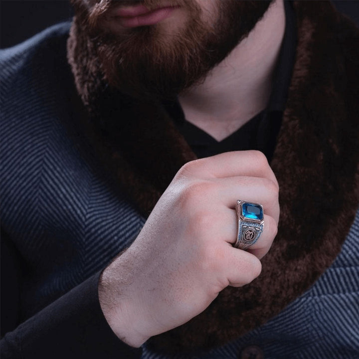 خاتم فضة رجالي أنيق 925 بحجر أكوامارين فاخر - متجر المارشال للخواتم الرجالية 4