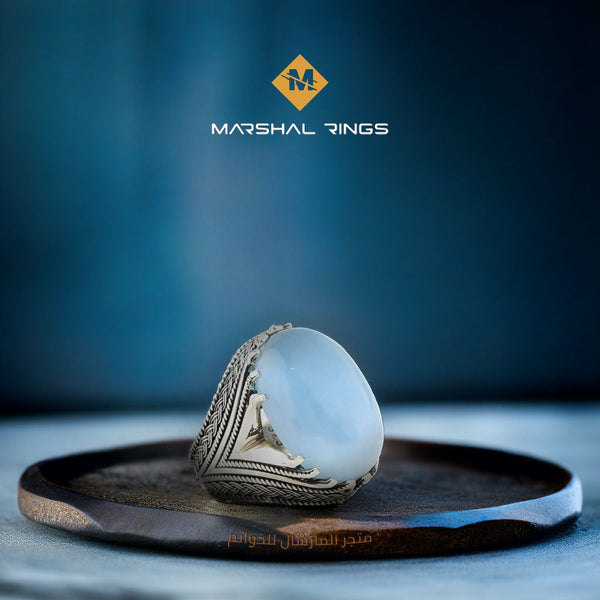 خاتم فضة رجالي أنيق 925 بحجر أكوامارين - تصميم مميز - متجر المارشال للخواتم الرجالية 1