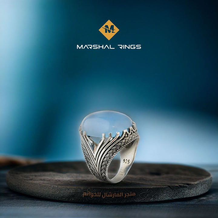 خاتم فضة رجالي أنيق 925 بحجر أكوامارين - تصميم مميز - متجر المارشال للخواتم الرجالية 2