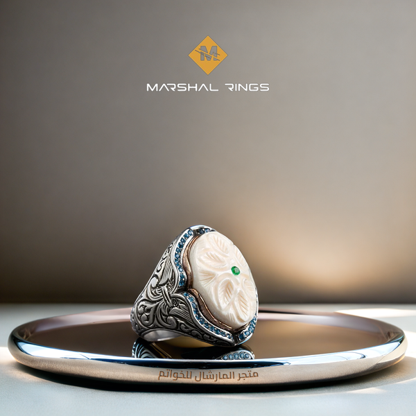 خاتم فضة رجالي 925 مزين بتصميم فاخر بنقش يدوي - متجر المارشال للخواتم الرجالية 1