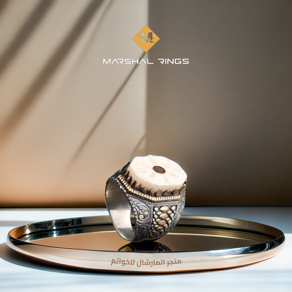 خاتم فضة رجالي 925 مزين بتصميم مستوحى من جلد التمساح بنقش يدوي - متجر المارشال للخواتم الرجالية 1