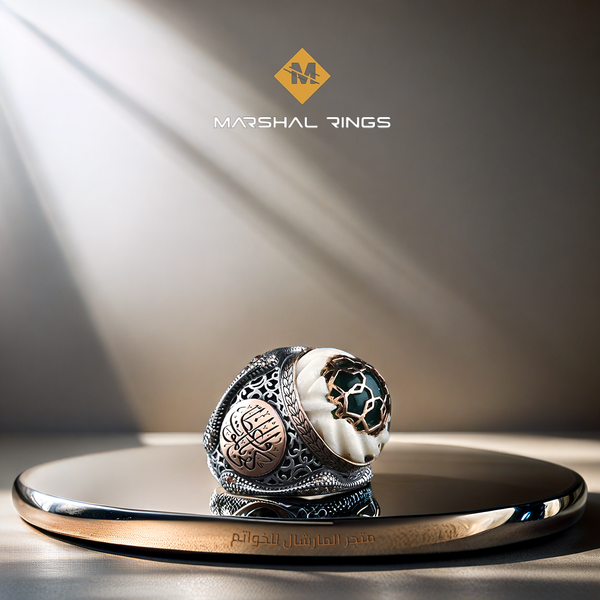 خاتم فضة رجالي 925 مرصع بحجر الكاتالين مزين بقبة مستوحى من العمامة  - متجر المارشال للخواتم الرجالية 1