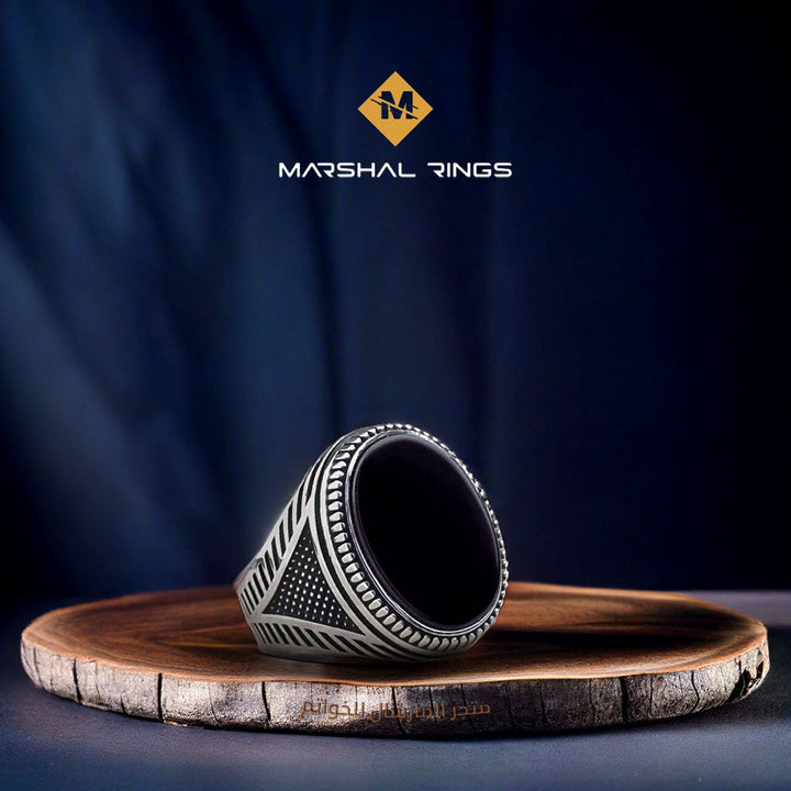 خاتم فضة رجالي  925 مرصع بالأونيكس الأسود - متجر المارشال للخواتم الرجالية 1