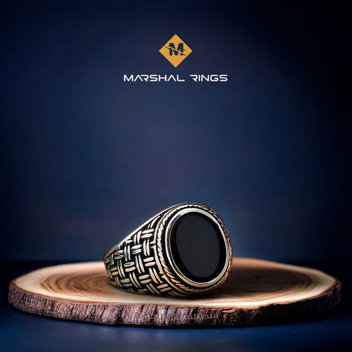 خاتم فضة رجالي  925 مرصع بالأونيكس الأسود بتصميم كلاسيكي فريد - متجر المارشال للخواتم الرجالية 1