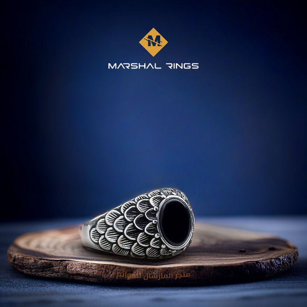 خاتم فضة رجالي  925 عصري بتصميم حزام ساعة وحجر أونيكس أسود - متجر المارشال للخواتم الرجالية 1