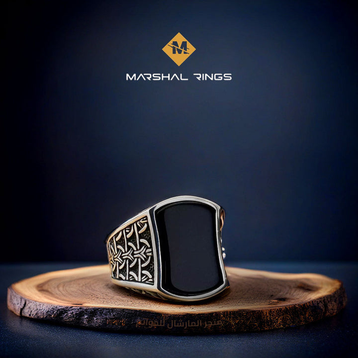 خاتم فضة رجالي  925 مرصع بالأونيكس الأسود - متجر المارشال للخواتم الرجالية 1