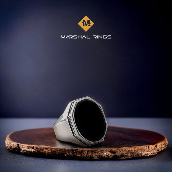 خاتم فضة رجالي  925 عصري بتصميم حزام ساعة وحجر أونيكس أسود - متجر المارشال للخواتم الرجالية 1