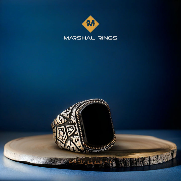 خاتم فضة رجالي  925 مرصع بالأونيكس الأسود - متجر المارشال للخواتم الرجالية 1