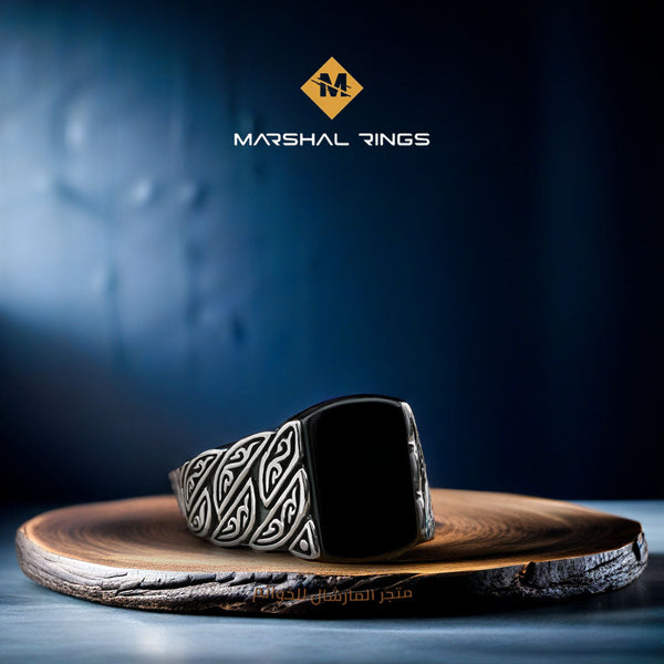 خاتم فضة رجالي  925 مرصع بحجر الأونيكس الأسود - متجر المارشال للخواتم الرجالية 1