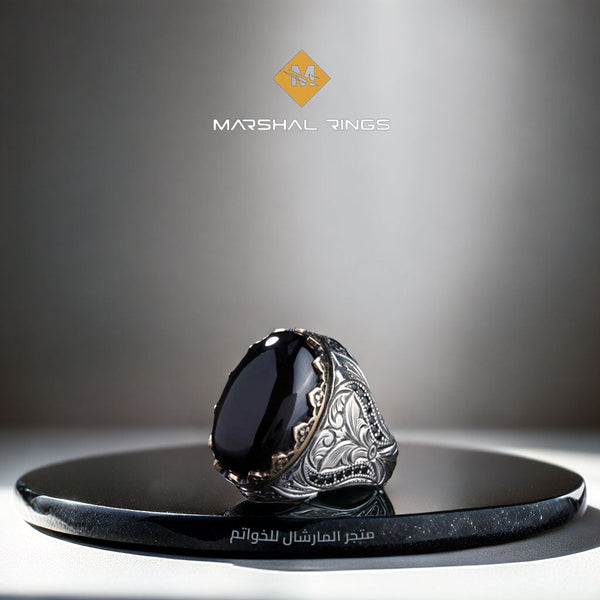 خاتم فضة رجالي 925 مرصع بحجر الأونيكس بتصميم سلطاني راقٍ - متجر المارشال للخواتم الرجالية 1