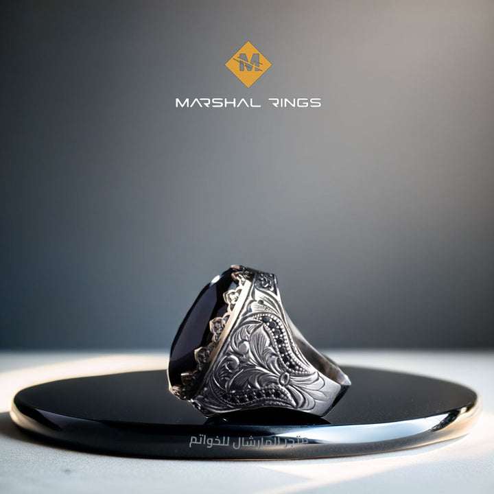 خاتم فضة رجالي 925 مرصع بحجر الأونيكس بتصميم سلطاني راقٍ - متجر المارشال للخواتم الرجالية 2