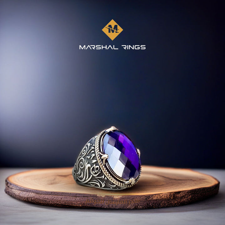 خاتم فضة رجالي مرصع بحجر جمشت - فخامة وجاذبية (عيار 925) - متجر المارشال للخواتم الرجالية 1
