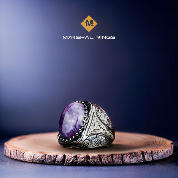 خاتم فضة رجالي أنيق بحجر جمشت طبيعي - أصالة وفخامة (عيار 925) - متجر المارشال للخواتم الرجالية 1