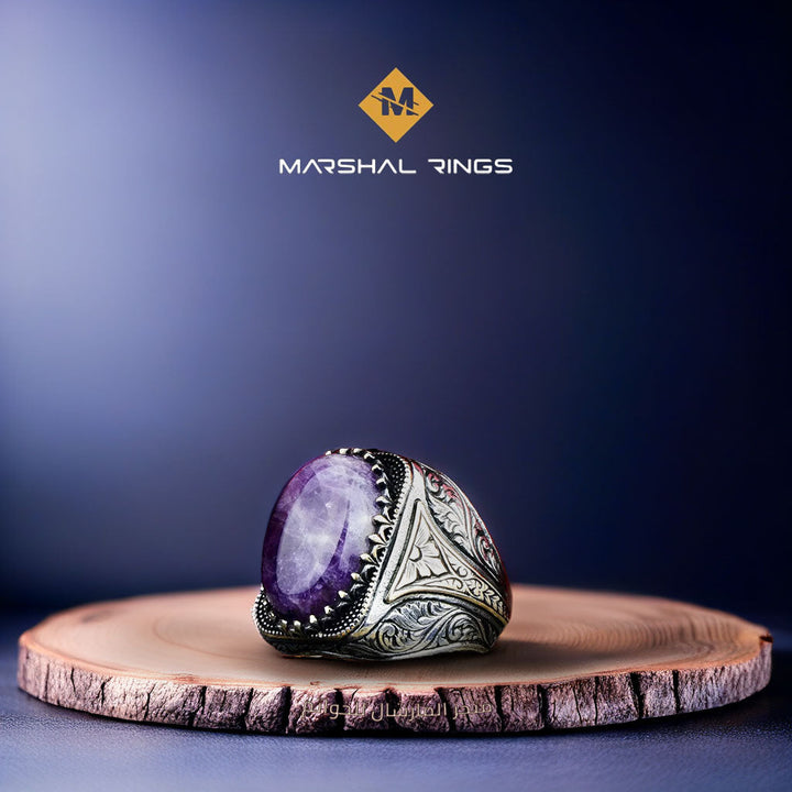 خاتم فضة رجالي أنيق بحجر جمشت طبيعي - أصالة وفخامة (عيار 925) - متجر المارشال للخواتم الرجالية 1