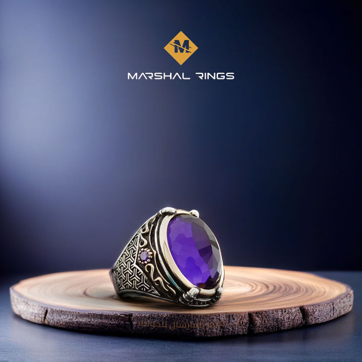 خاتم فضة رجالي بحجر جمشت وتصميم مخلب النسر - قوة وأناقة (عيار 925) - متجر المارشال للخواتم الرجالية 2