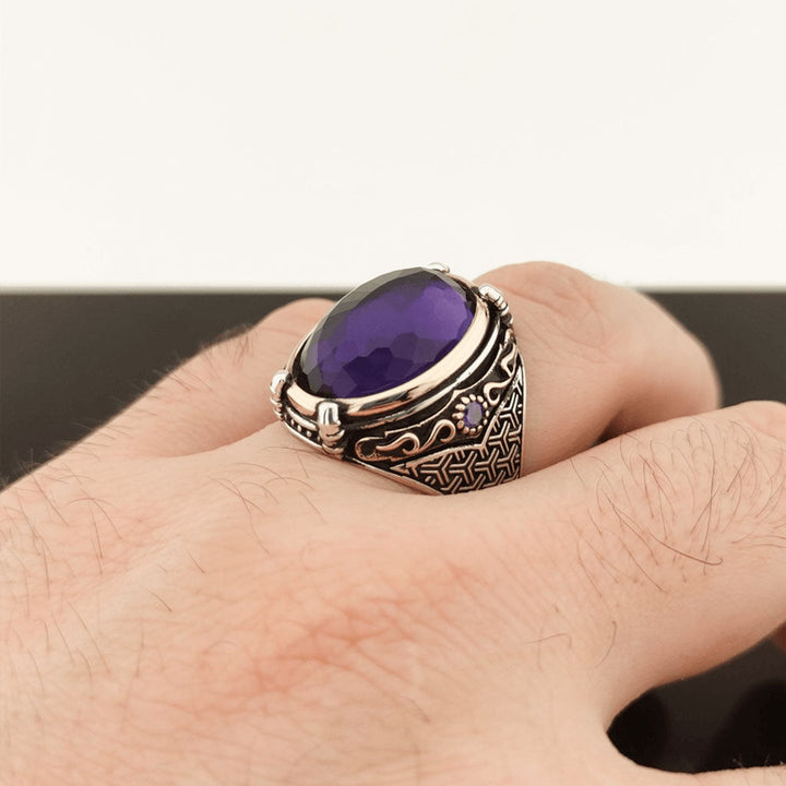 خاتم فضة رجالي بحجر جمشت وتصميم مخلب النسر - قوة وأناقة (عيار 925) - متجر المارشال للخواتم الرجالية 3