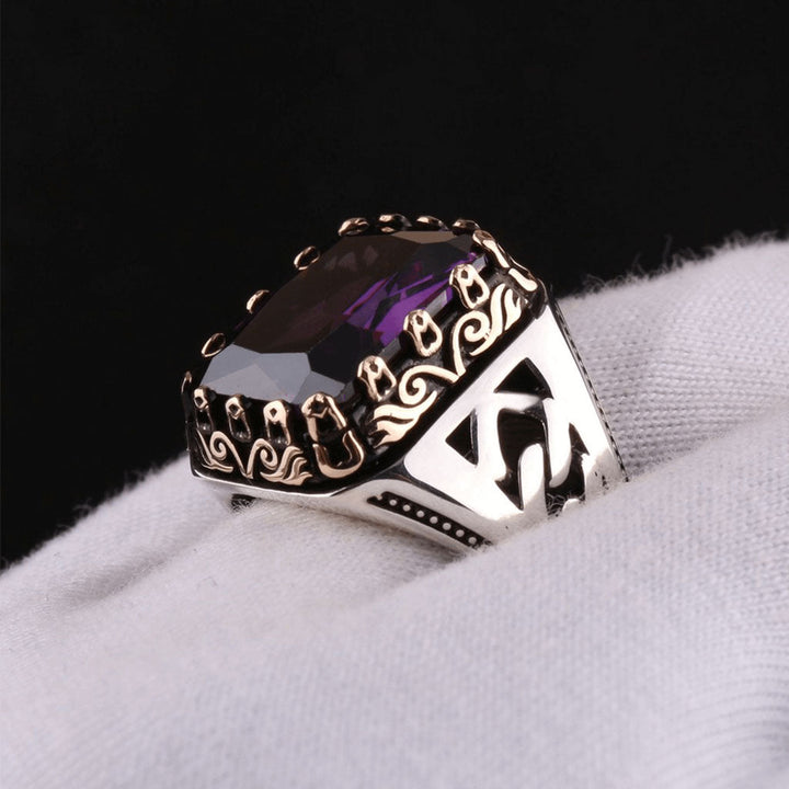 خاتم فضة رجالي فاخر بحجر جمشت - فخامة وتألق (عيار 925) - متجر المارشال للخواتم الرجالية 2