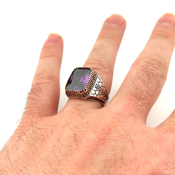 خاتم فضة رجالي أنيق بحجر جمشت - تصميم فاخر (عيار 925) - متجر المارشال للخواتم الرجالية 2