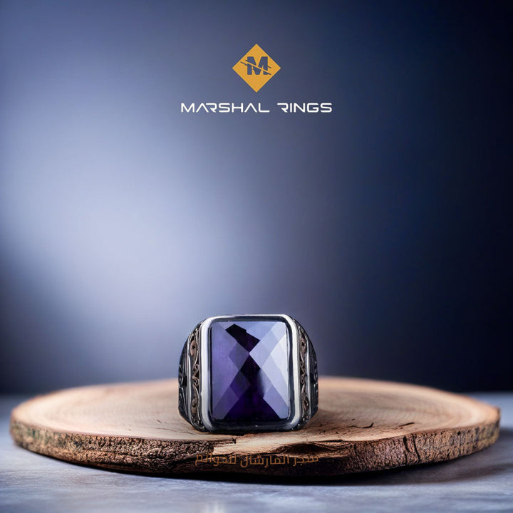 خاتم فضة رجالي بحجر جمشت - لمسة فخامة ملكية (عيار 925) - متجر المارشال للخواتم الرجالية 2