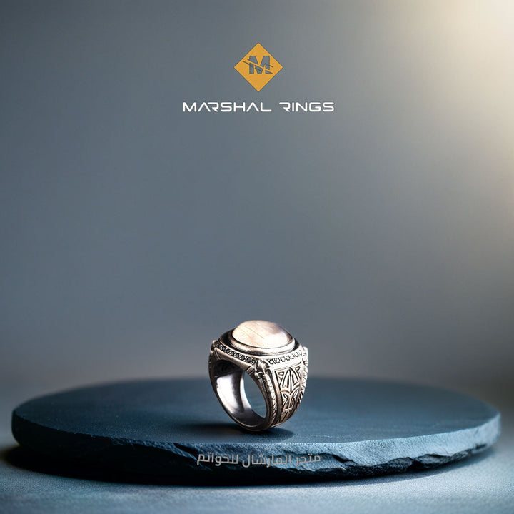 خاتم فضة رجالي 925 مرصع بحجر الكوارتز الروتيل الطبيعي بتصميم عصري فاخر - متجر المارشال للخواتم الرجالية 2