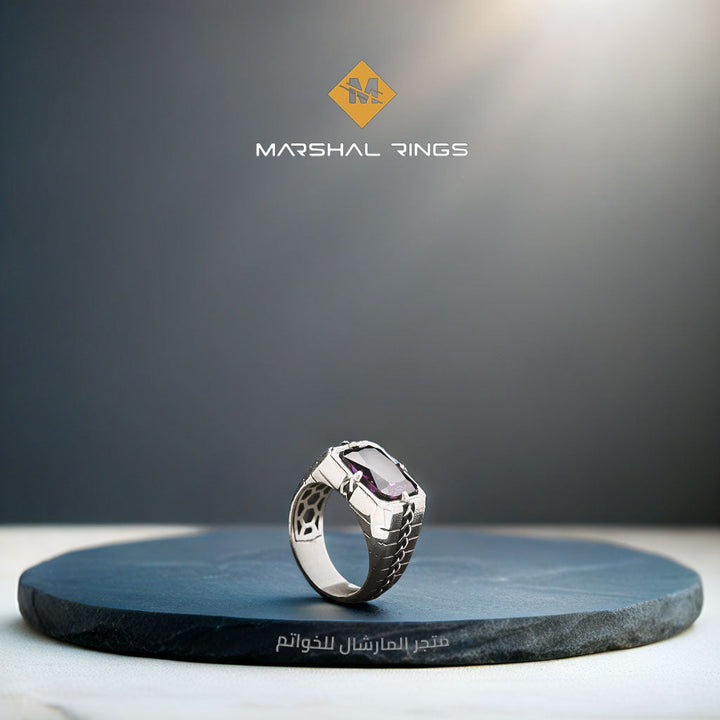 خاتم فضة رجالي 925 مرصع بحجر الكوارتز ضمن تصميم راقٍ - متجر المارشال للخواتم الرجالية 1