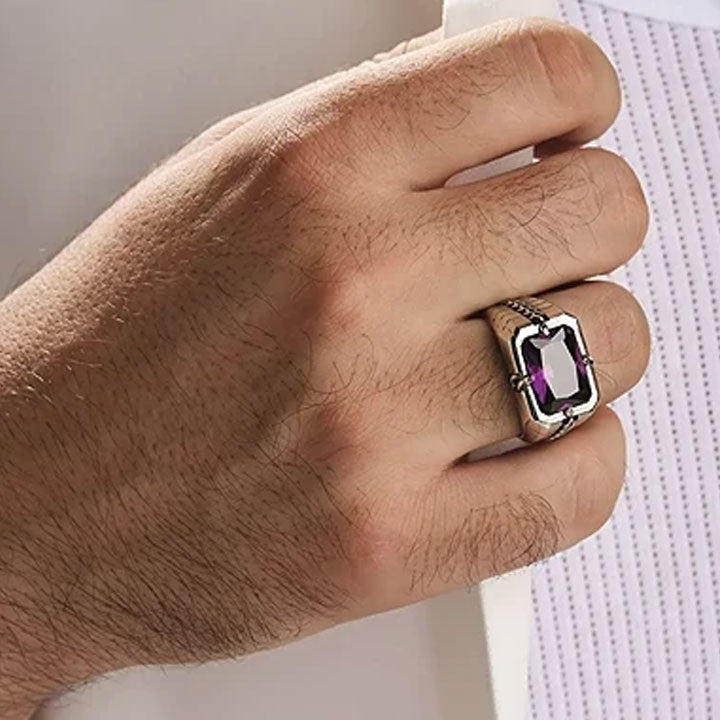 خاتم فضة رجالي 925 مرصع بحجر الكوارتز ضمن تصميم راقٍ - متجر المارشال للخواتم الرجالية 2