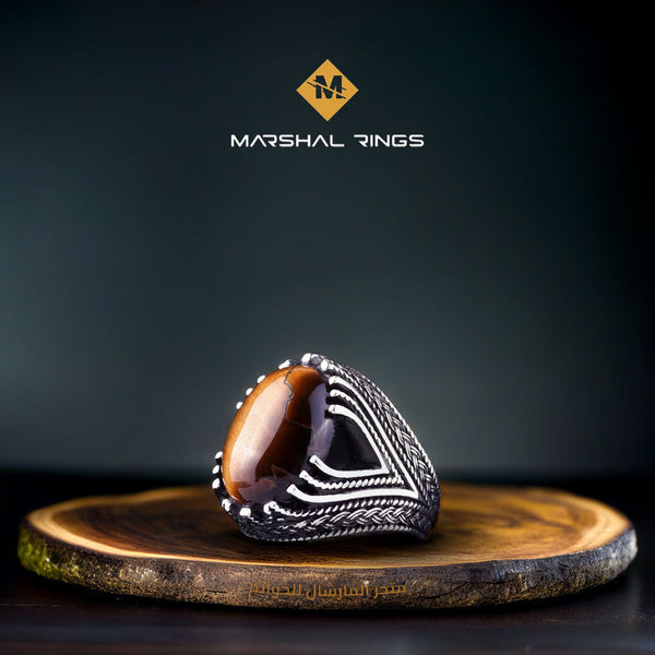 خاتم فضة رجالي 925 بحجر عين النمر - تصميم أنيق - متجر المارشال للخواتم الرجالية 1