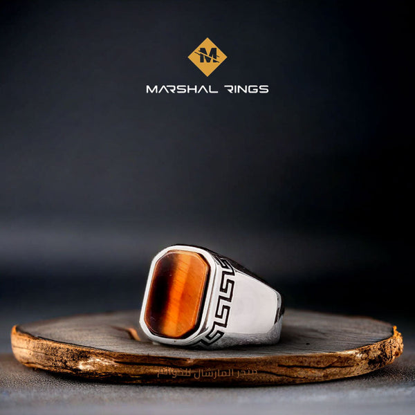 خاتم فضة رجالي 925 فاخر بحجر عين النمر - جرأة وأناقة - متجر المارشال للخواتم الرجالية 1