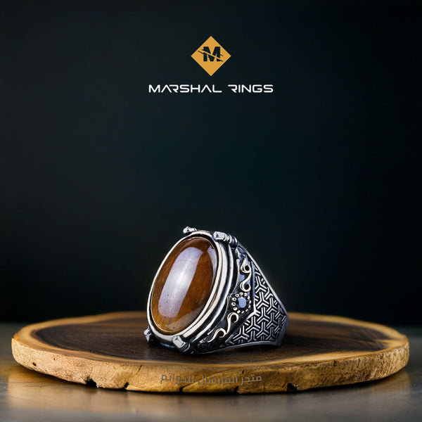 خاتم فضة رجالي 925 بحجر عين النمر - تصميم تقليدي وعصري - متجر المارشال للخواتم الرجالية 1