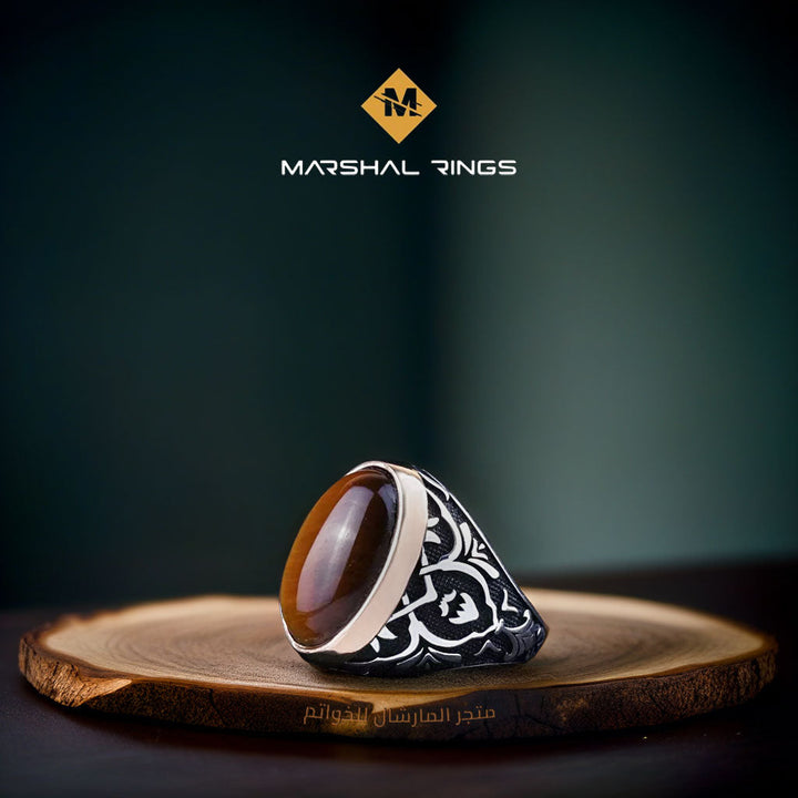 خاتم فضة رجالي 925 أنيق بحجر عين النمر - لمسة كلاسيكية فاخرة - متجر المارشال للخواتم الرجالية 1