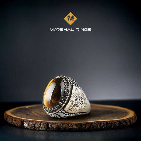 خاتم فضة رجالي 925 أنيق بحجر عين النمر - تصميم زخرفي دقيق - متجر المارشال للخواتم الرجالية 1