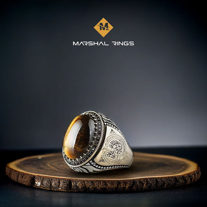 خاتم فضة رجالي 925 أنيق بحجر عين النمر - تصميم زخرفي دقيق - متجر المارشال للخواتم الرجالية 1