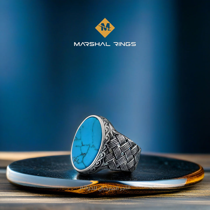 خاتم فضة رجالي 925 أنيق بحجر فيروز - بساطة ورقي  - متجر المارشال للخواتم الرجالية 1